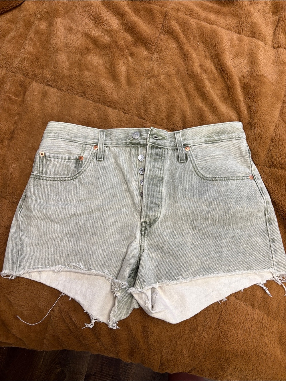 Levi's 501 High-Rise Light Green Washed Denim Shorts